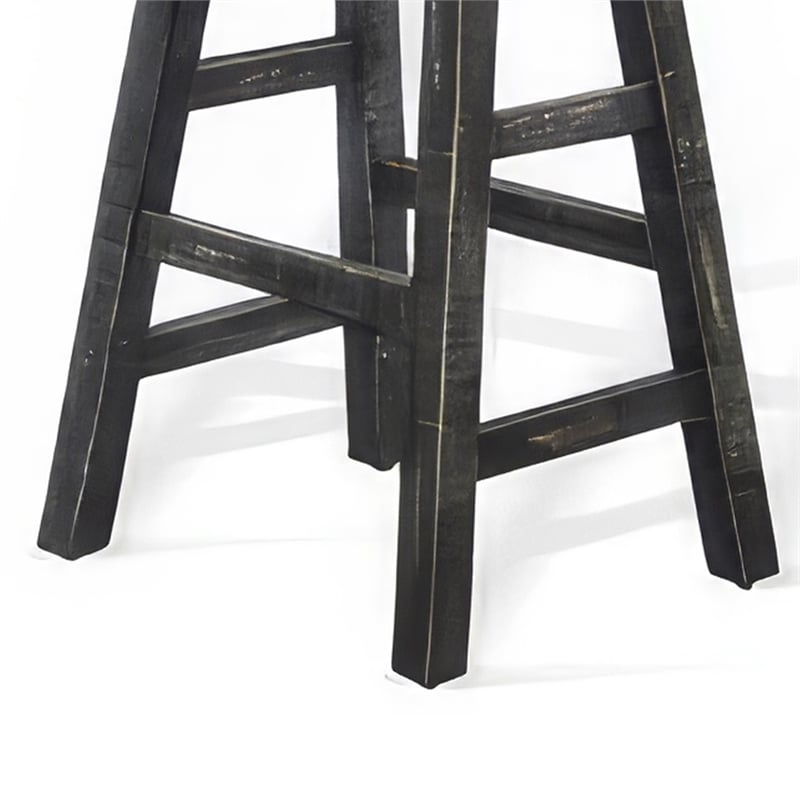 Rena Counter Stool Set of 2- Saddle Seat- Black Sand Mahogany Wood