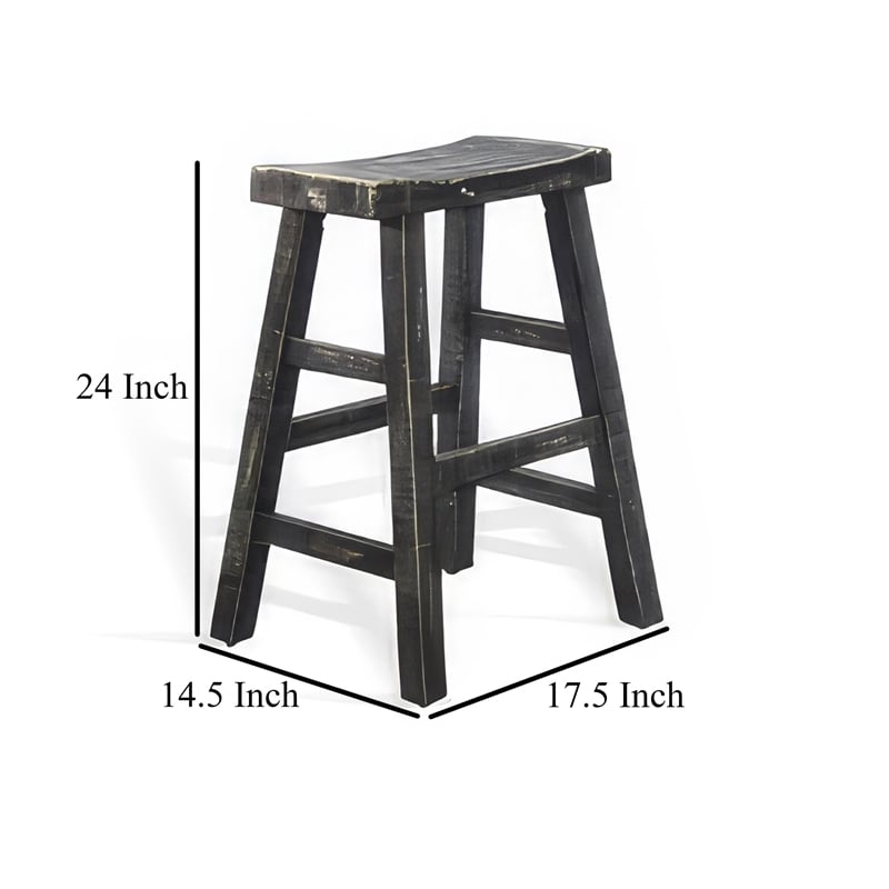 Rena Counter Stool Set of 2- Saddle Seat- Black Sand Mahogany Wood