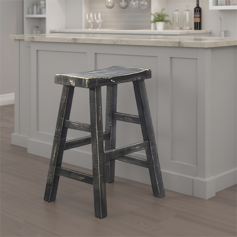 Rena Counter Stool Set of 2- Saddle Seat- Black Sand Mahogany Wood