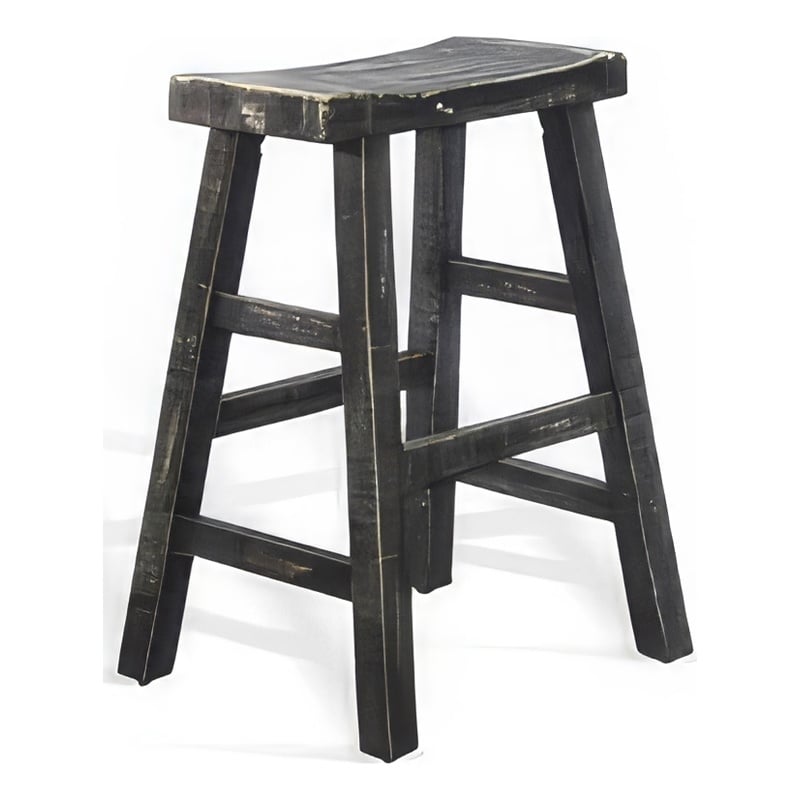 Rena Counter Stool Set of 2- Saddle Seat- Black Sand Mahogany Wood