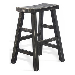 Rena Counter Stool Set of 2- Saddle Seat- Black Sand Mahogany Wood