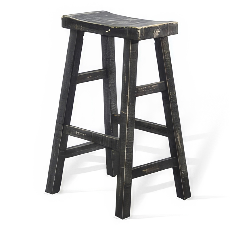 Rena Barstool Set of 2- Saddle Style Seat- Black Sand Mahogany Wood