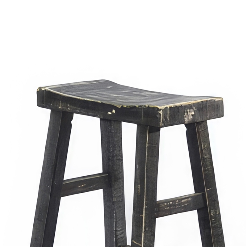 Rena Barstool Set of 2- Saddle Style Seat- Black Sand Mahogany Wood