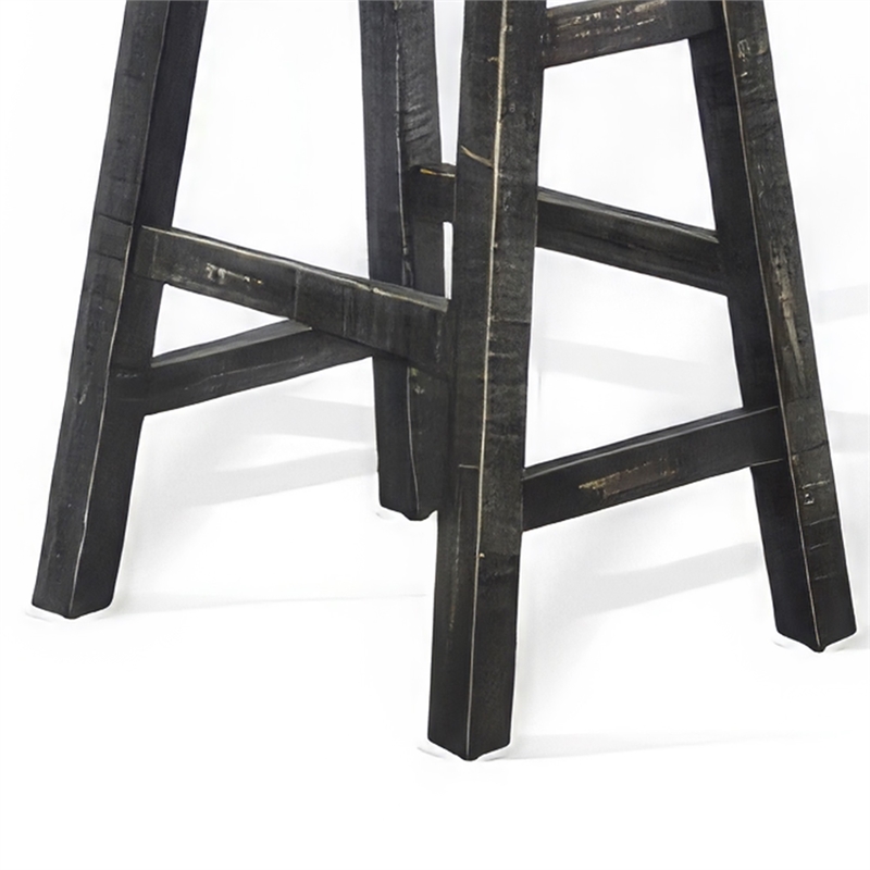 Rena Barstool Set of 2- Saddle Style Seat- Black Sand Mahogany Wood