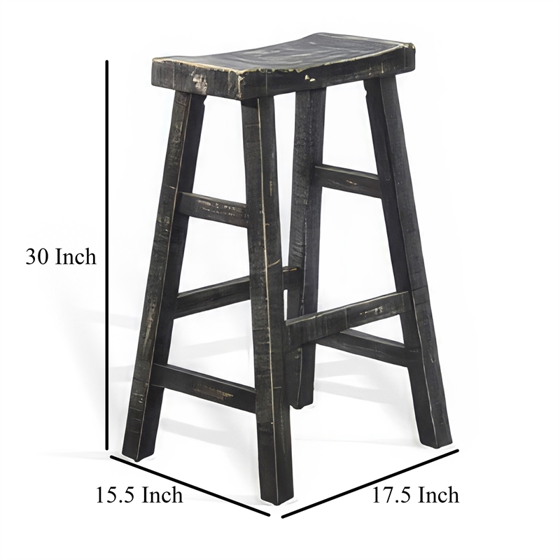 Rena Barstool Set of 2- Saddle Style Seat- Black Sand Mahogany Wood