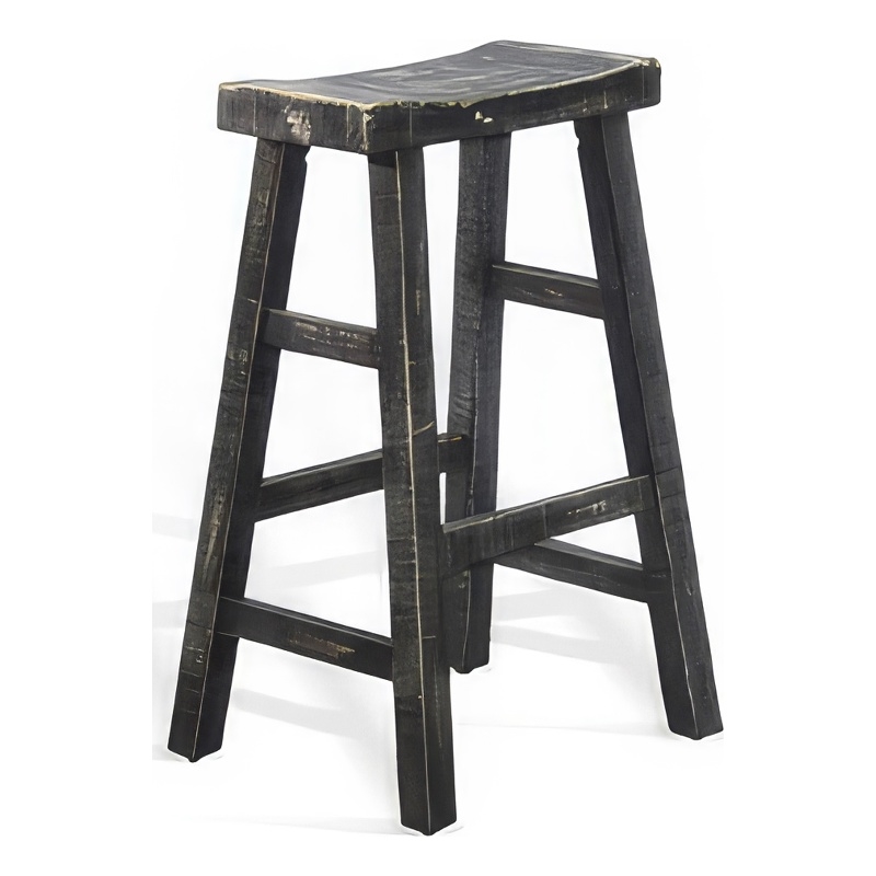 Rena Barstool Set of 2- Saddle Style Seat- Black Sand Mahogany Wood
