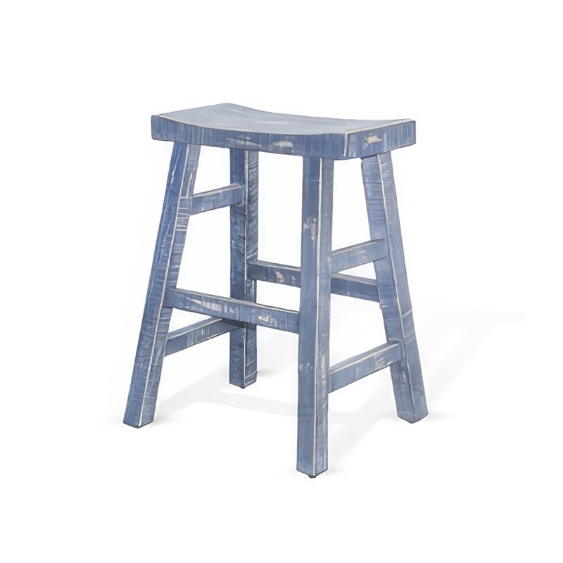 Rena Counter Stool Set of 2- Saddle Seat- Ocean Blue Mahogany Wood