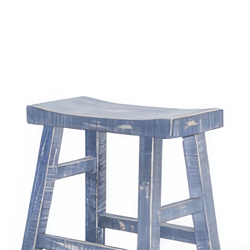 Rena Counter Stool Set of 2- Saddle Seat- Ocean Blue Mahogany Wood