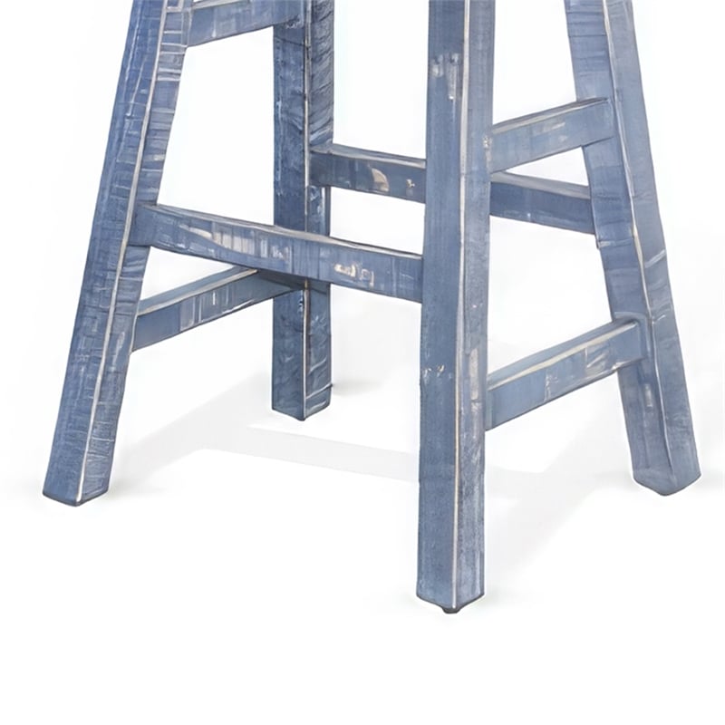 Rena Counter Stool Set of 2- Saddle Seat- Ocean Blue Mahogany Wood