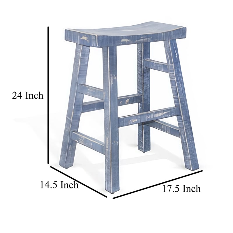 Rena Counter Stool Set of 2- Saddle Seat- Ocean Blue Mahogany Wood