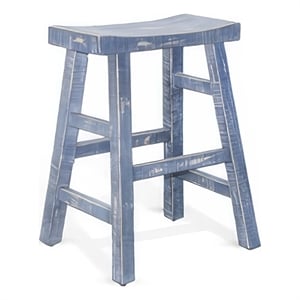 Rena Counter Stool Set of 2- Saddle Seat- Ocean Blue Mahogany Wood