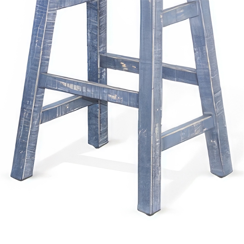 Rena Barstool Set of 2- Saddle Style Seat- Ocean Blue Mahogany Wood