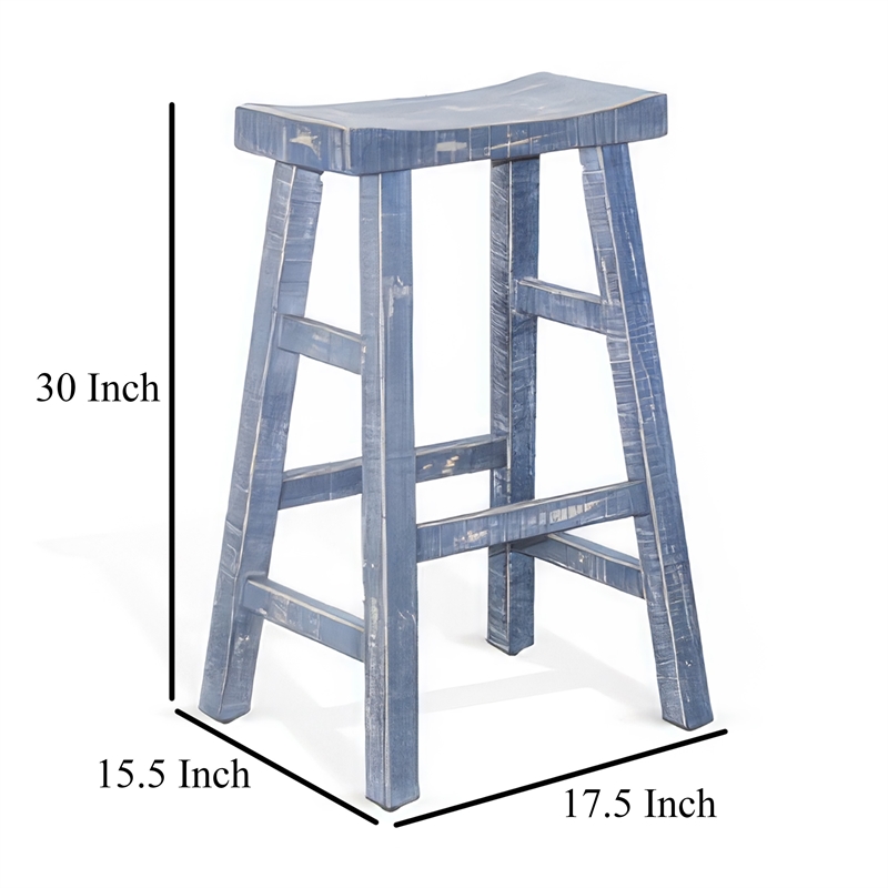 Rena Barstool Set of 2- Saddle Style Seat- Ocean Blue Mahogany Wood