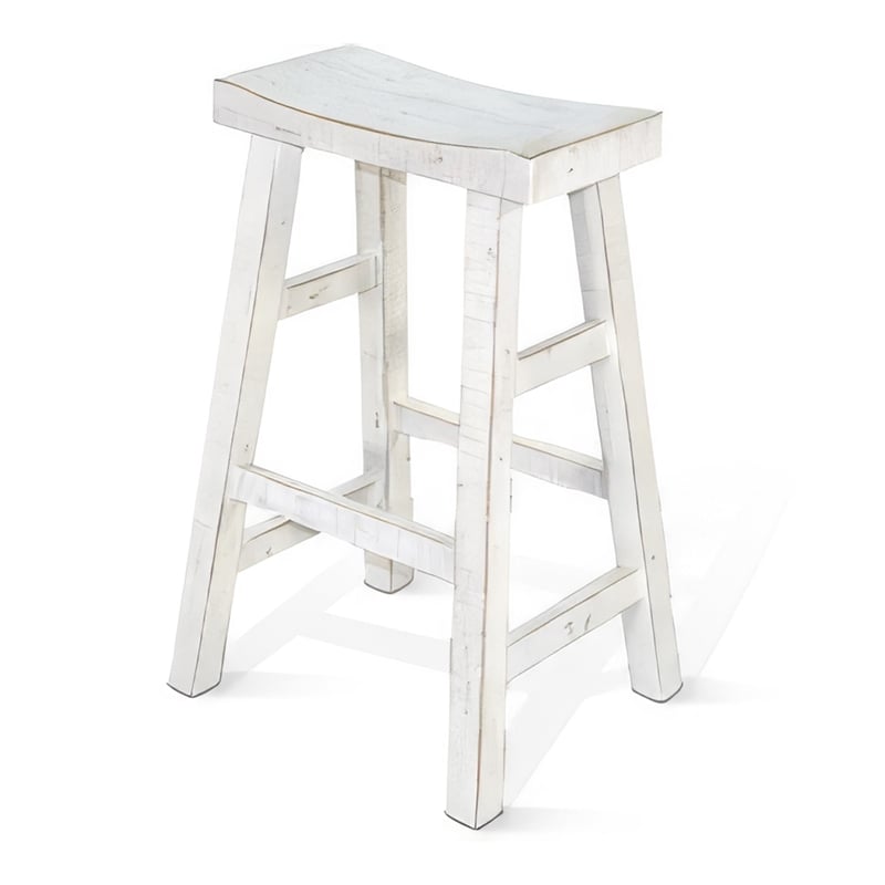 Rena Bar Stool Set of 2- Saddle Style Seat- White Sand Mahogany Wood