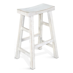 Rena Bar Stool Set of 2- Saddle Style Seat- White Sand Mahogany Wood