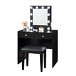 Hudi Makeup Vanity and Stool Set- 10 Lights- USB Power Outlet- Black