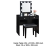 Hudi Makeup Vanity and Stool Set- 10 Lights- USB Power Outlet- Black