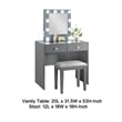 Hudi Makeup Vanity and Stool Set- 10 Lights- USB Power Outlet- Gray