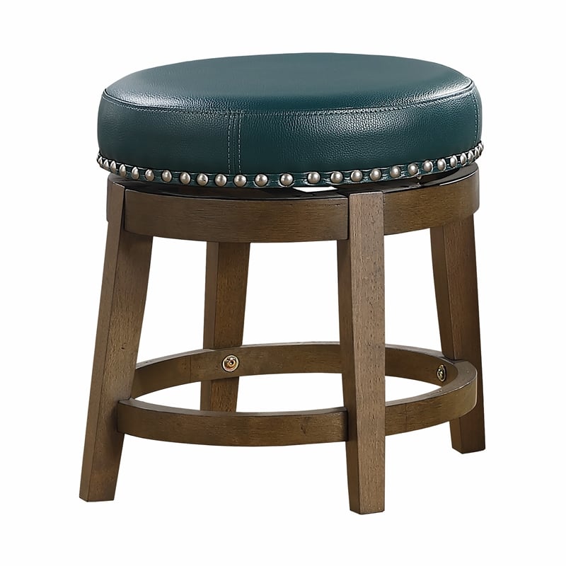 Bara 20 Inch Swivel Dining Stool- Green Round Faux Leather- Set of 2