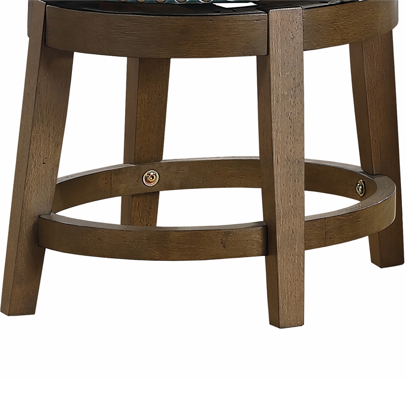 Bara 20 Inch Swivel Dining Stool- Green Round Faux Leather- Set of 2
