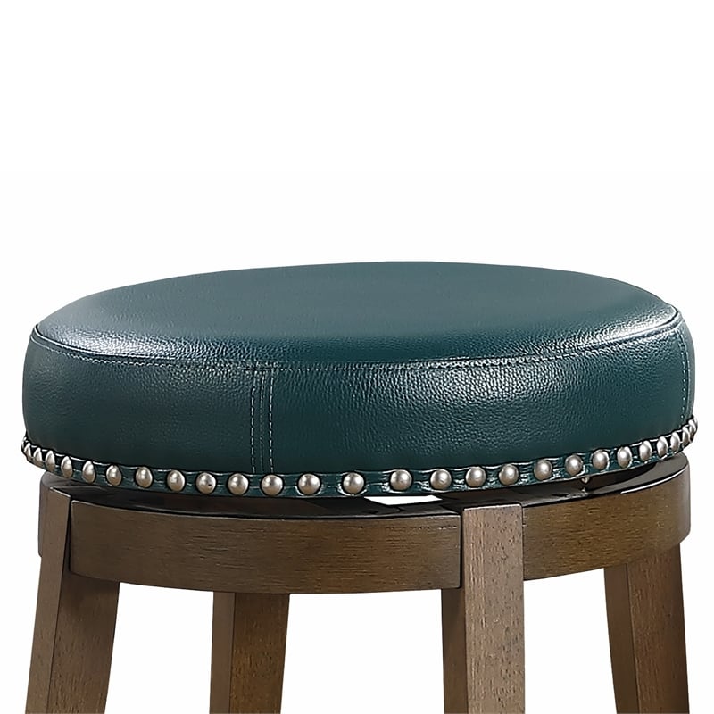 Bara 20 Inch Swivel Dining Stool- Green Round Faux Leather- Set of 2