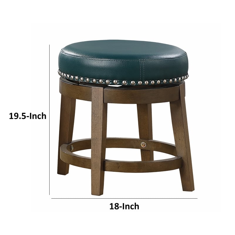 Bara 20 Inch Swivel Dining Stool- Green Round Faux Leather- Set of 2
