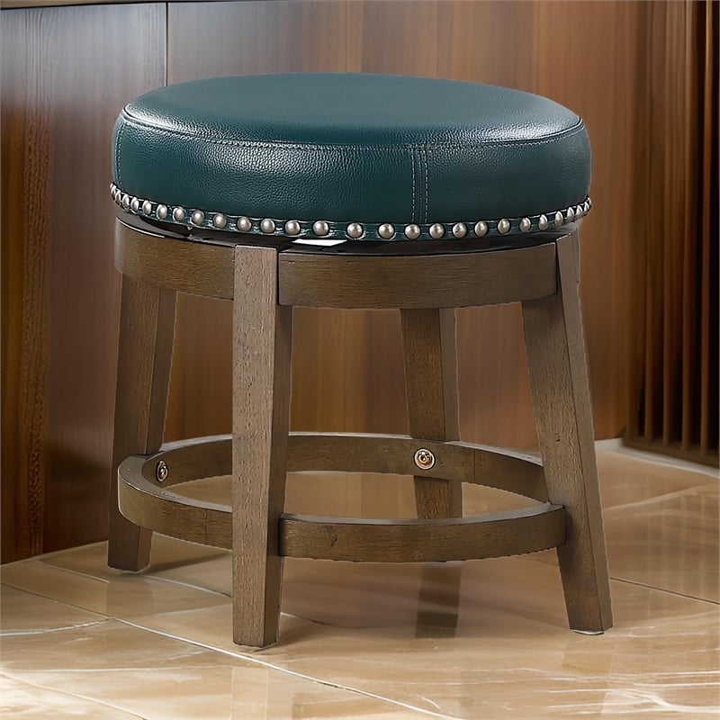 Bara 20 Inch Swivel Dining Stool- Green Round Faux Leather- Set of 2