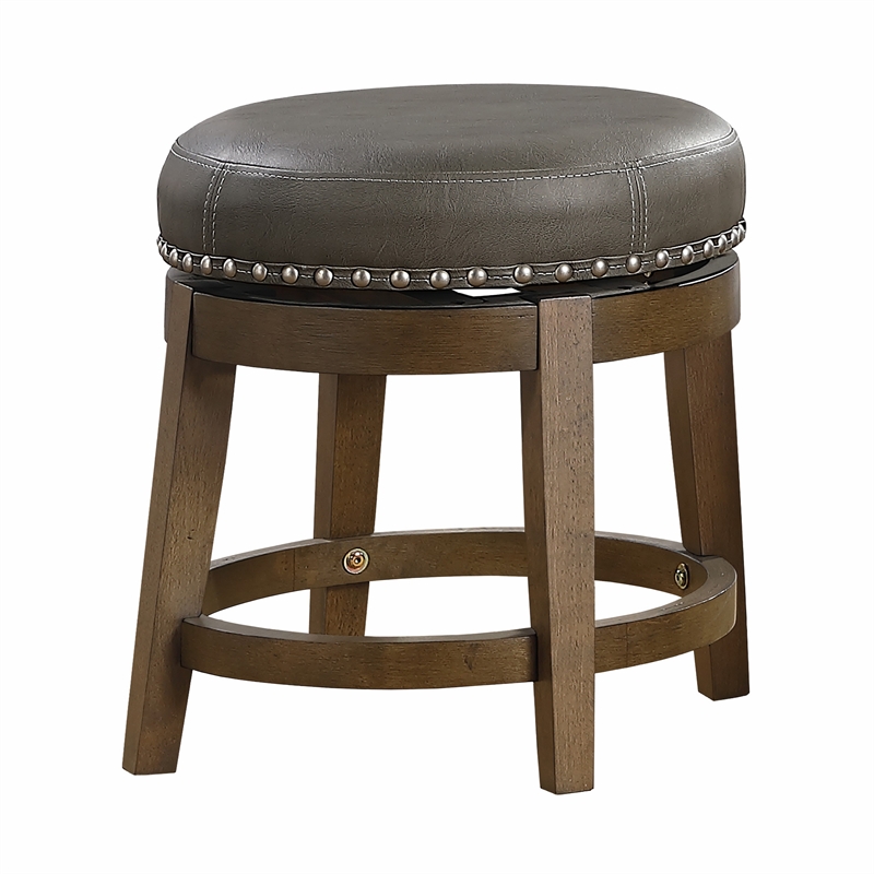 Bara 20 Inch Swivel Dining Stool- Gray Round Faux Leather- Set of 2- Brown