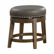 Bara 20 Inch Swivel Dining Stool- Gray Round Faux Leather- Set of 2- Brown