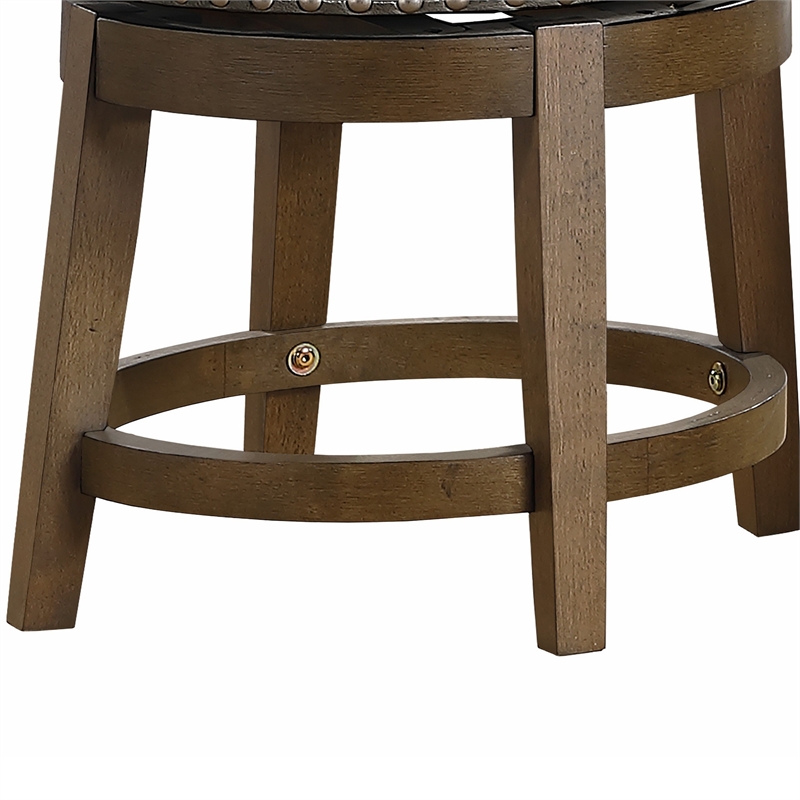 Bara 20 Inch Swivel Dining Stool- Gray Round Faux Leather- Set of 2- Brown
