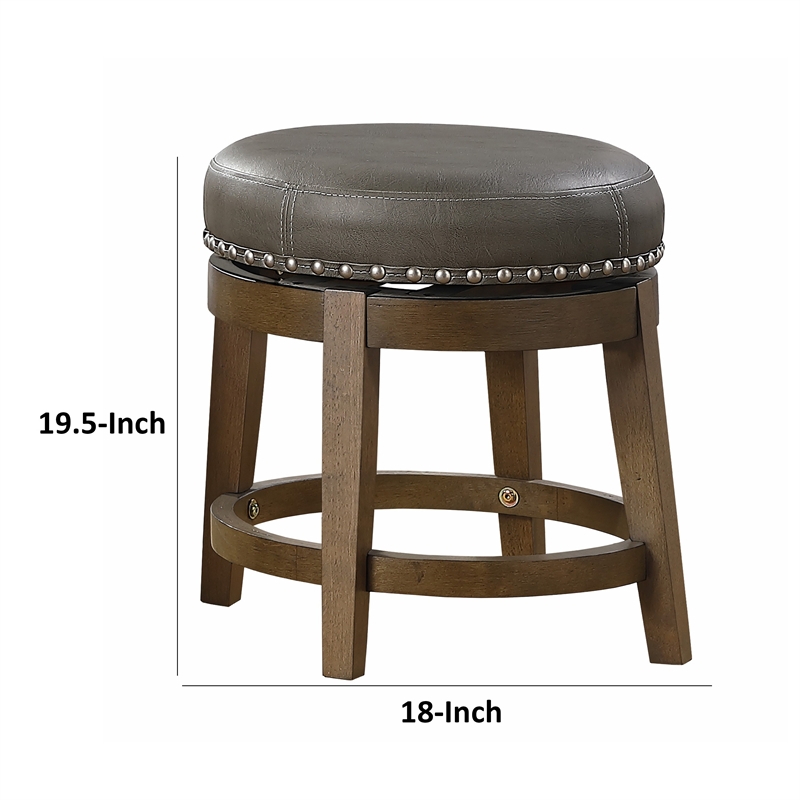 Bara 20 Inch Swivel Dining Stool- Gray Round Faux Leather- Set of 2- Brown