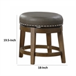 Bara 20 Inch Swivel Dining Stool- Gray Round Faux Leather- Set of 2- Brown