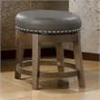 Bara 20 Inch Swivel Dining Stool- Gray Round Faux Leather- Set of 2- Brown