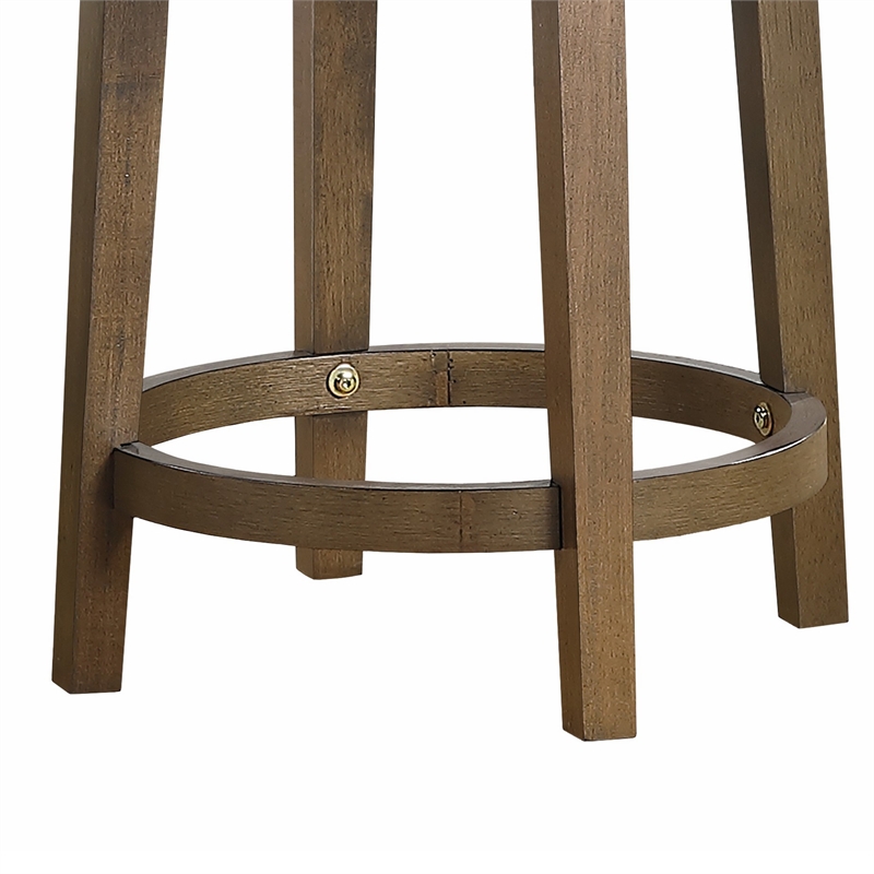 Bara 25 Inch Swivel Counter Stool- Black Round Faux Leather- Brown- Set of 2