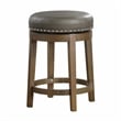 Bara 25 Inch Swivel Counter Stool Gray Round Faux Leather- Brown- Set of 2