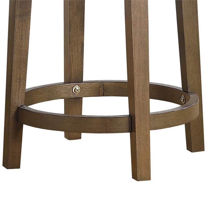 Bara 25 Inch Swivel Counter Stool Gray Round Faux Leather- Brown- Set of 2