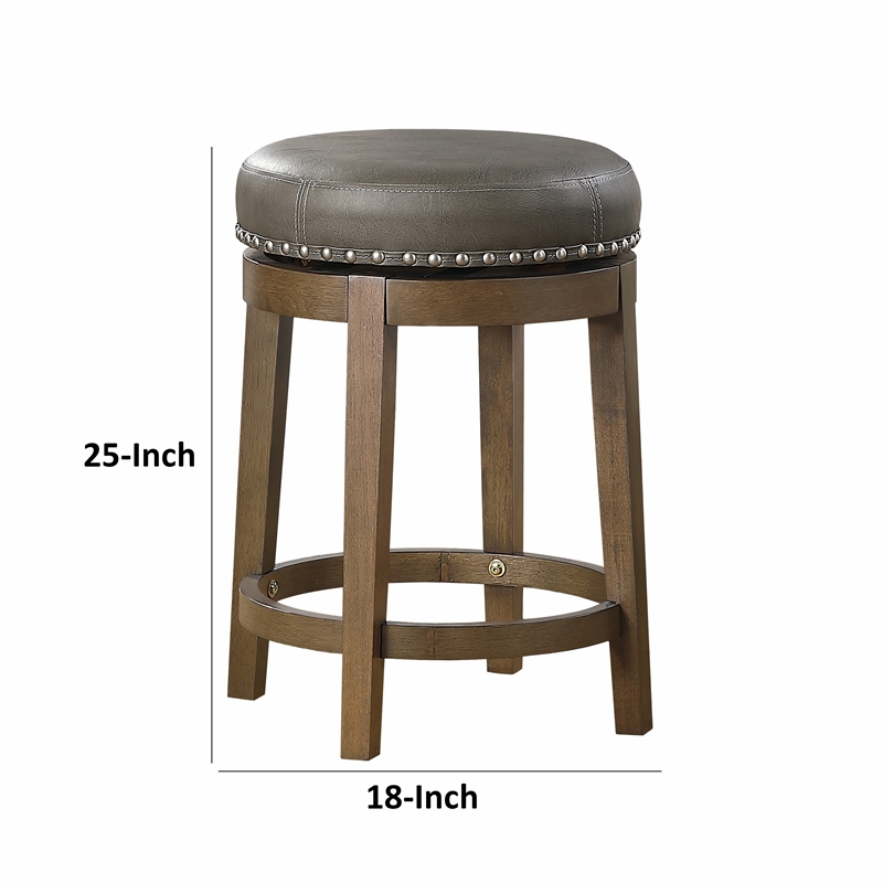 Bara 25 Inch Swivel Counter Stool Gray Round Faux Leather- Brown- Set of 2