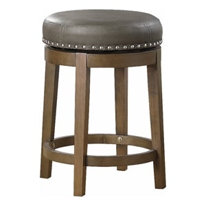 Bara 25 Inch Swivel Counter Stool Gray Round Faux Leather- Brown- Set of 2