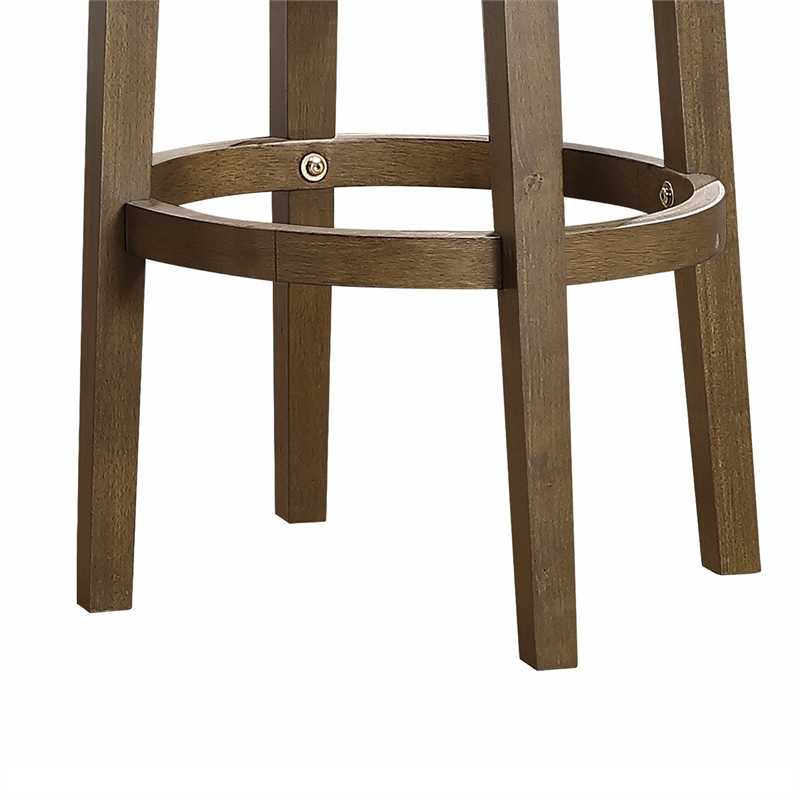 Bara 31 Inch Swivel Barstool- Brown Round Faux Leather Seat- Set of 2