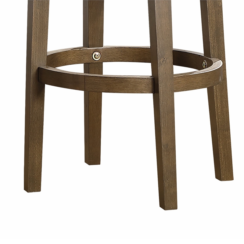 Bara 31 Inch Swivel Barstool- Red Round Faux Leather- Brown Wood- Set of 2