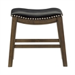 Miel 20 Inch Dining Stool- Black Faux Leather and Brown Solid Wood