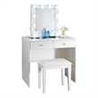 Hudi Makeup Vanity and Stool Set- 10 Lights- USB Power Outlet- White