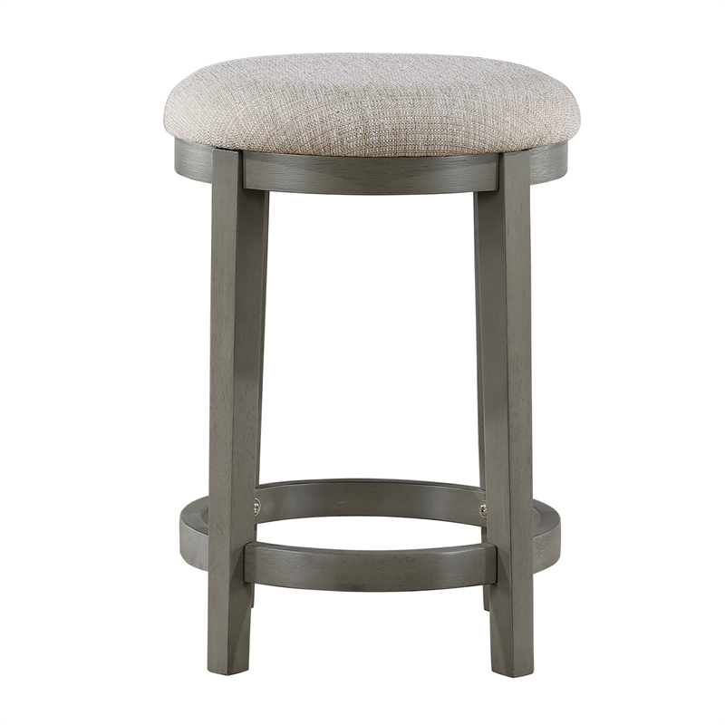 Anab Counter Height Stool Set of 2- Round Polyester Seat- Gray Wood