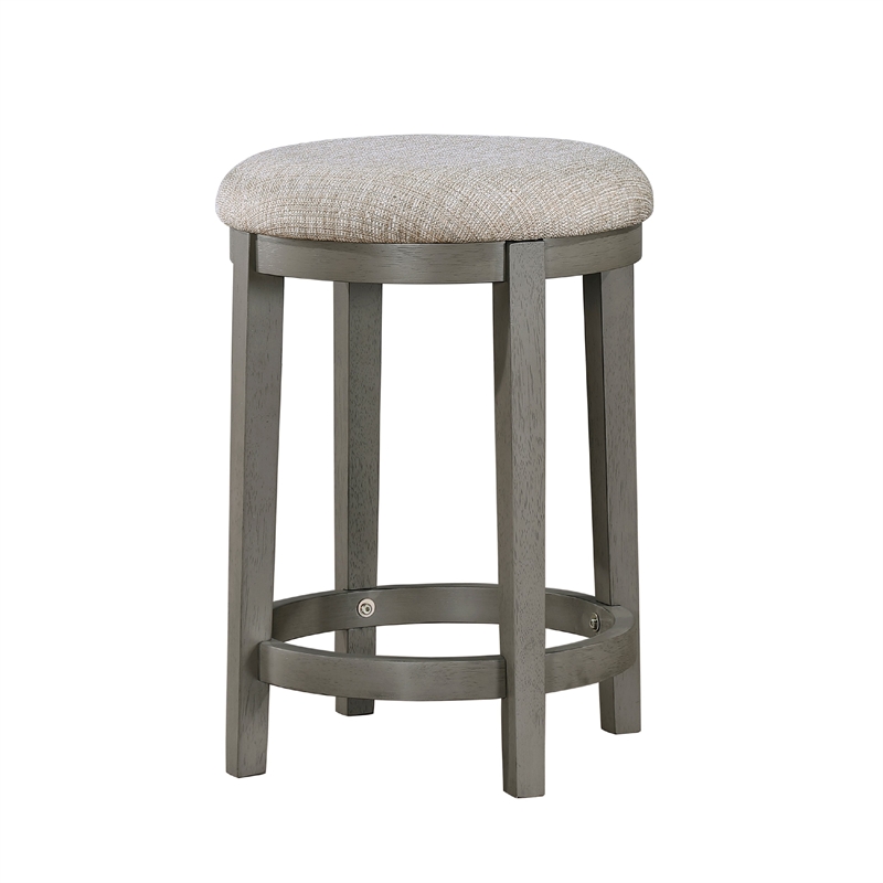 Anab Counter Height Stool Set of 2- Round Polyester Seat- Gray Wood