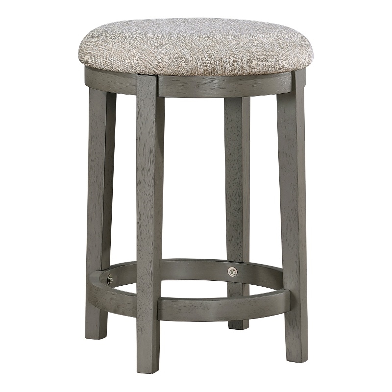 Anab Counter Height Stool Set of 2- Round Polyester Seat- Gray Wood
