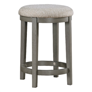Anab Counter Height Stool Set of 2- Round Polyester Seat- Gray Wood