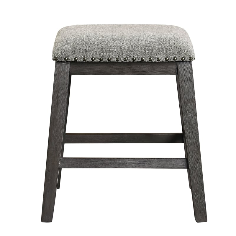 Tuna Counter Height Stool Set of 2- Chenille Seat- Nailhead- Gray Wood