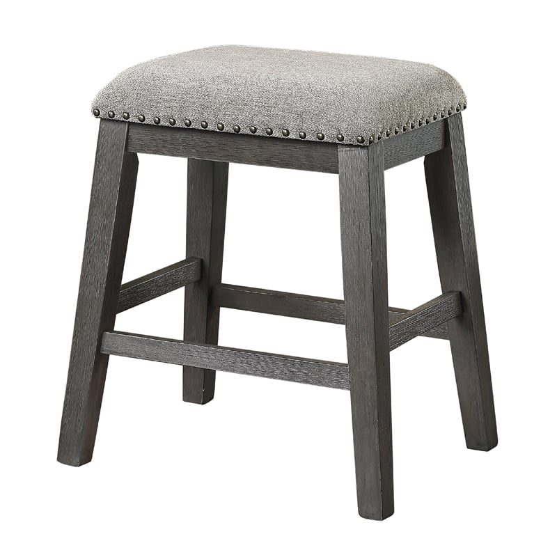 Tuna Counter Height Stool Set of 2- Chenille Seat- Nailhead- Gray Wood