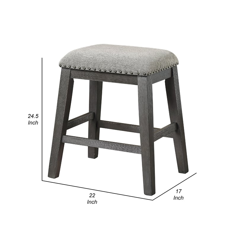 Tuna Counter Height Stool Set of 2- Chenille Seat- Nailhead- Gray Wood