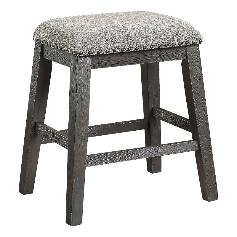 Tuna Counter Height Stool Set of 2- Chenille Seat- Nailhead- Gray Wood